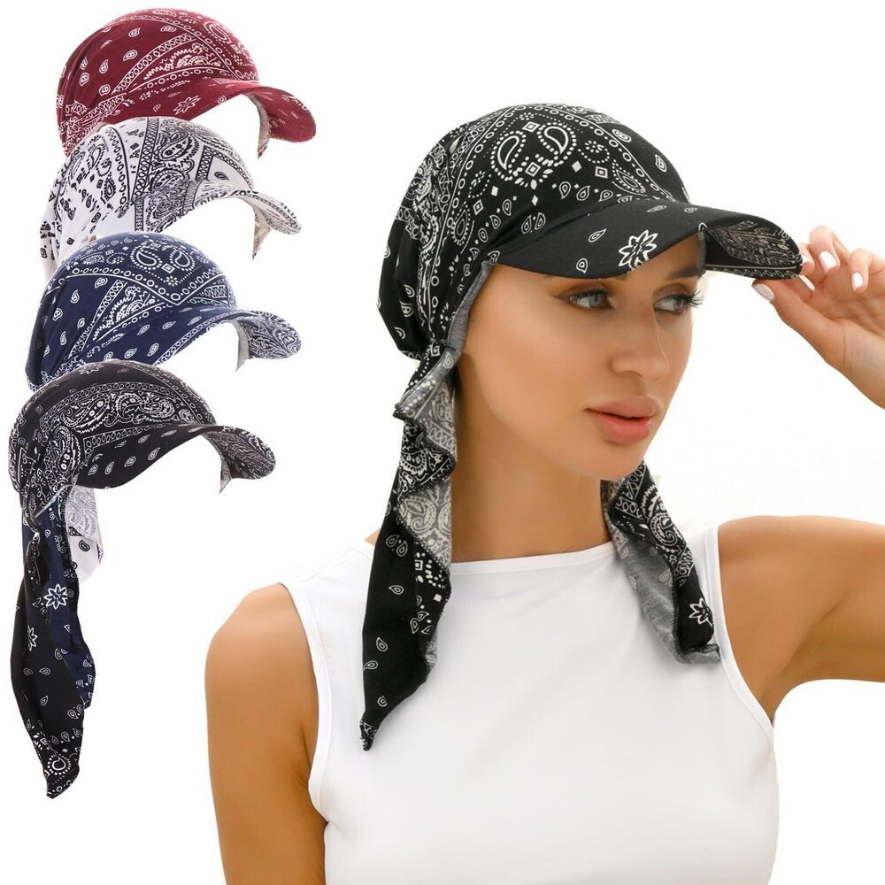 9175 4 Pieces Printed Pattern Brim Bandana Scarf Cap Sun Visor Turban